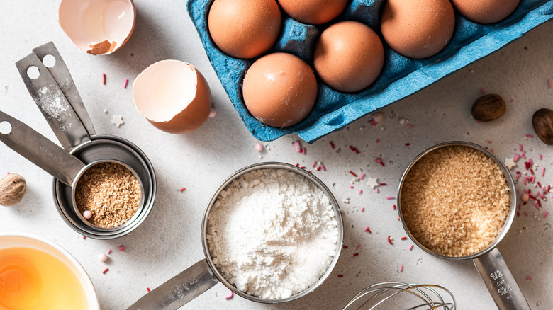 Baking ingredients flour and eggs