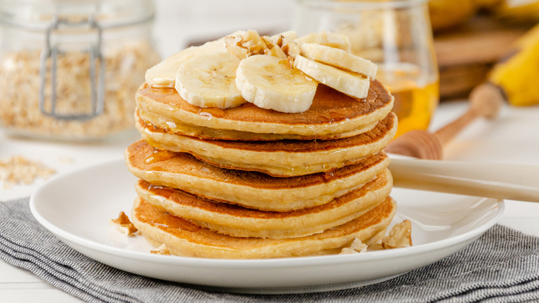 A stack of banana pancakes