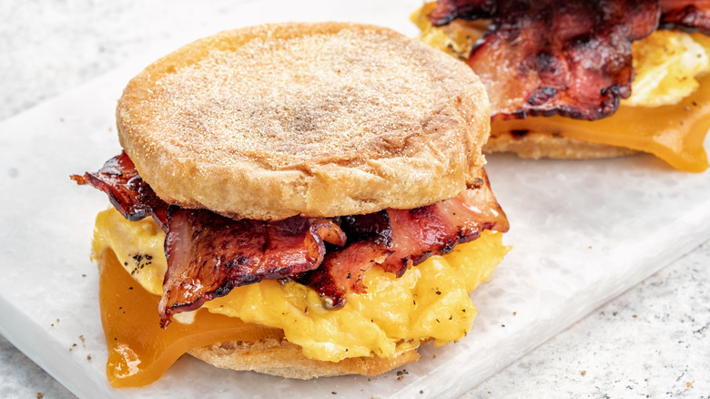 Close up of classic breakfast sandwich