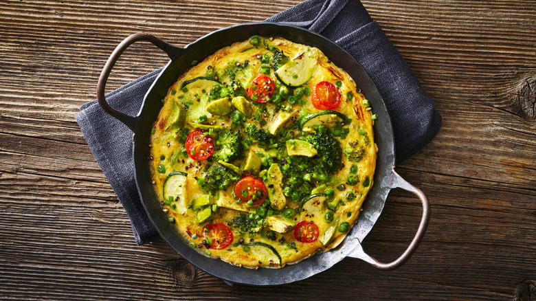 Birds eye view of a veggie frittata