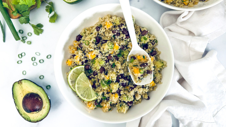 quinoa salad with white spoon