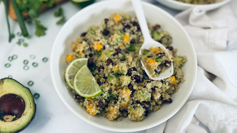 quinoa salad with white spoon