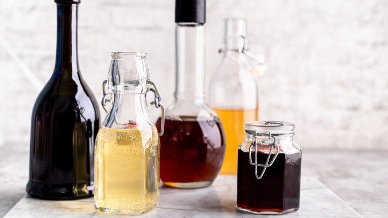 Row of vinegar bottles