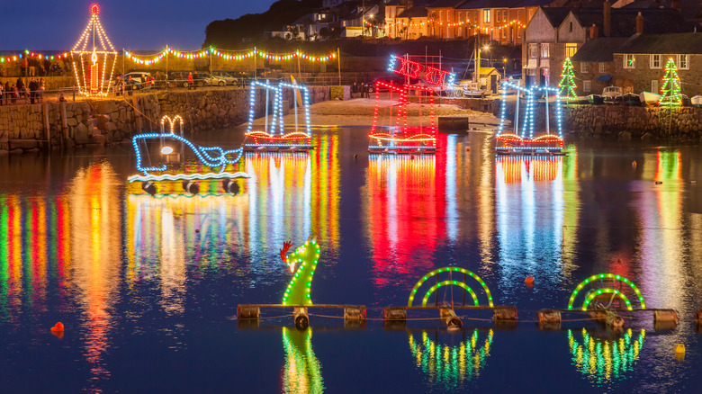 Mousehole harbor festival lights