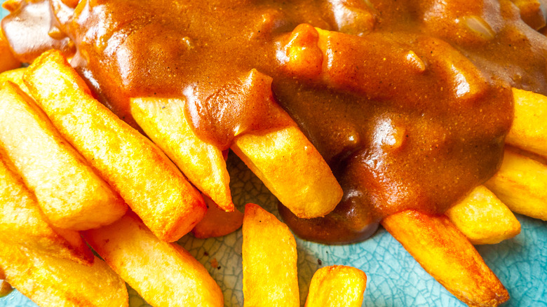 Chips covered in curry sauce