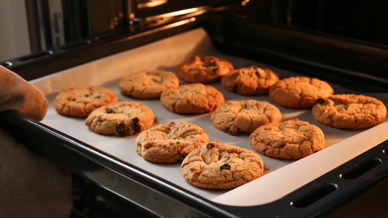 Chocolate chip cookies in the oven