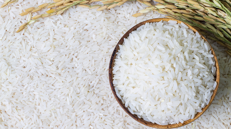 White rice in wooden bowl