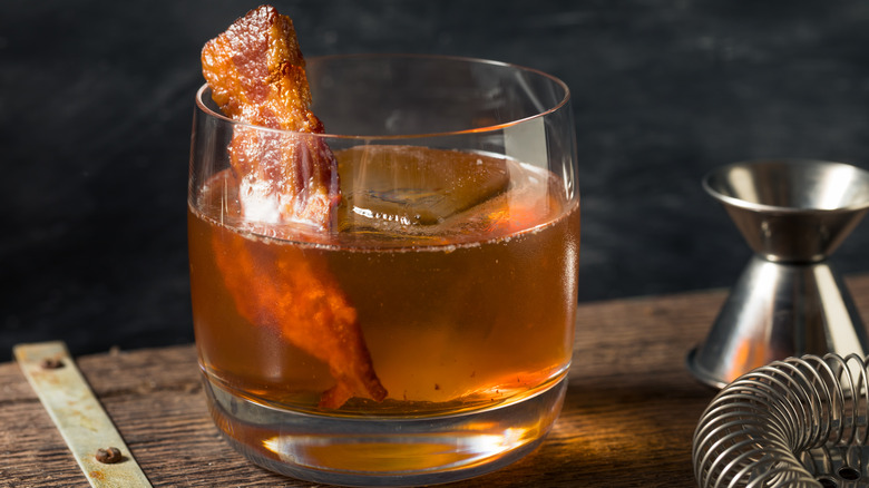 Bacon Old Fashioned on wood