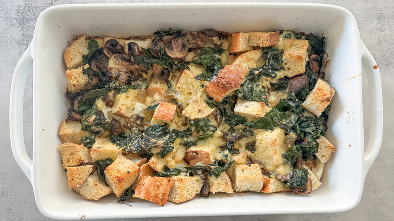 kale and mushroom strata baked