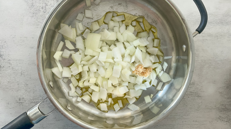 onion and garlic in skillet