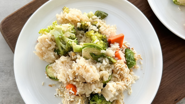 serving of brussels sprouts and tofu bake