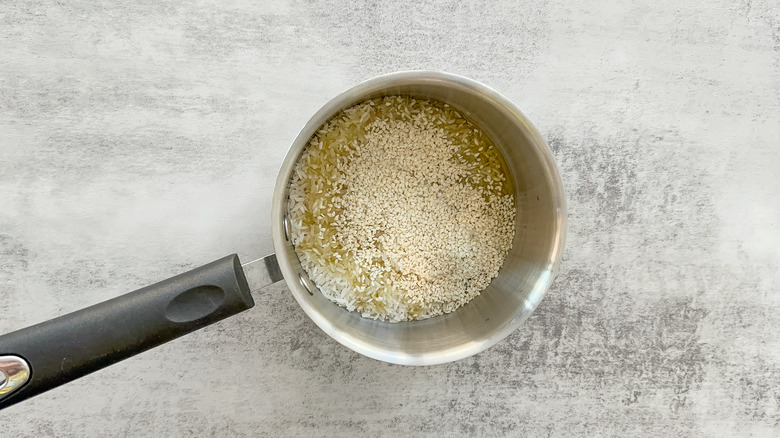 rice to be toasted in saucepan