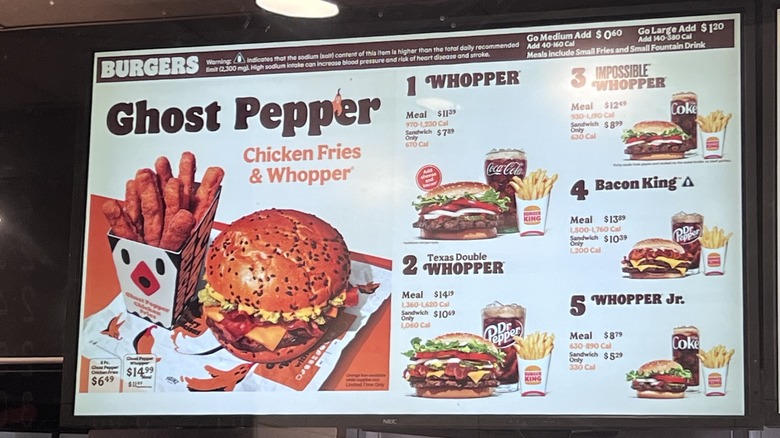 Burger King menu