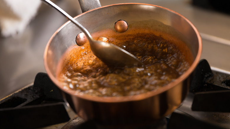 cooking caramel in stovetop pot