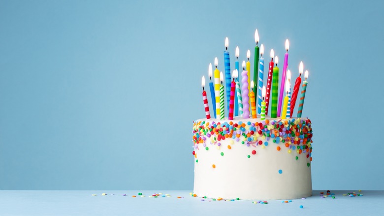 birthday cake on blue background