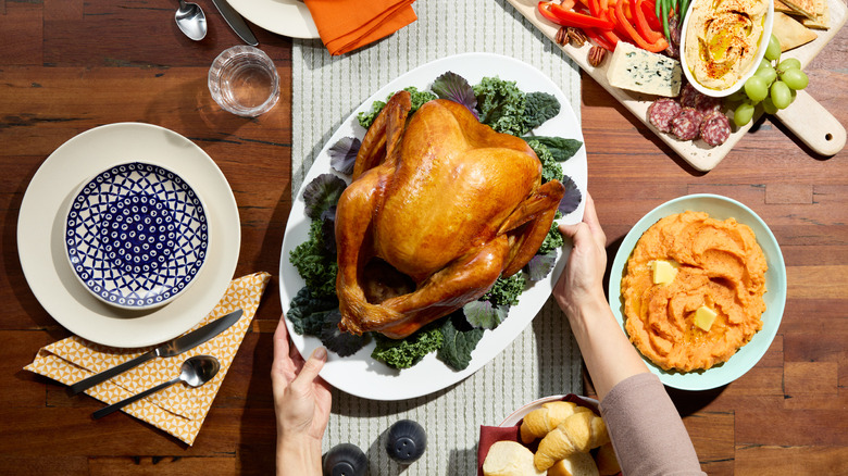 turkey set on a Thanksgiving table