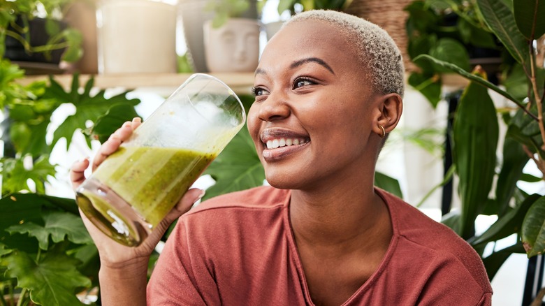 Woman drinking a smoothie