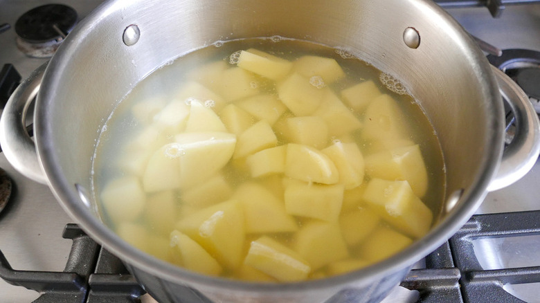 diced potatoes in pot 