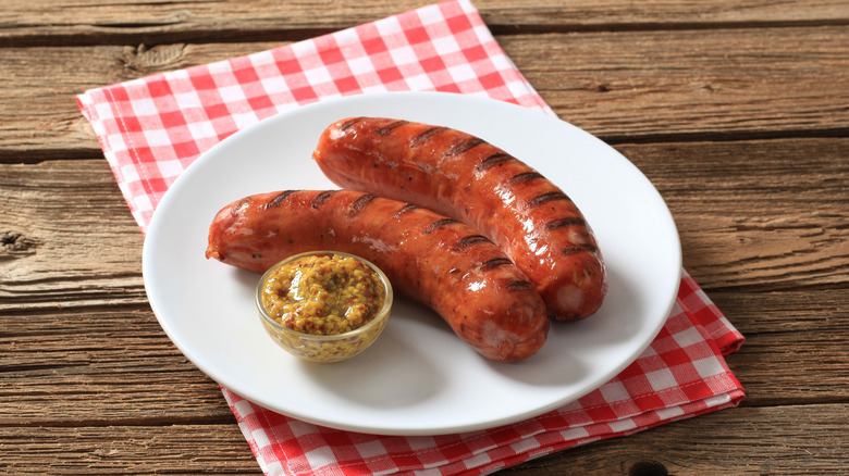 Plate of bratwursts