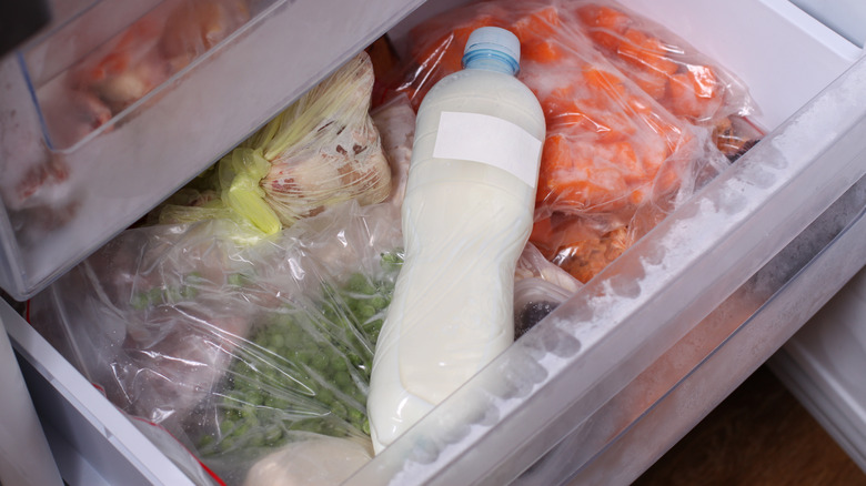 bottle of milk in the freezer