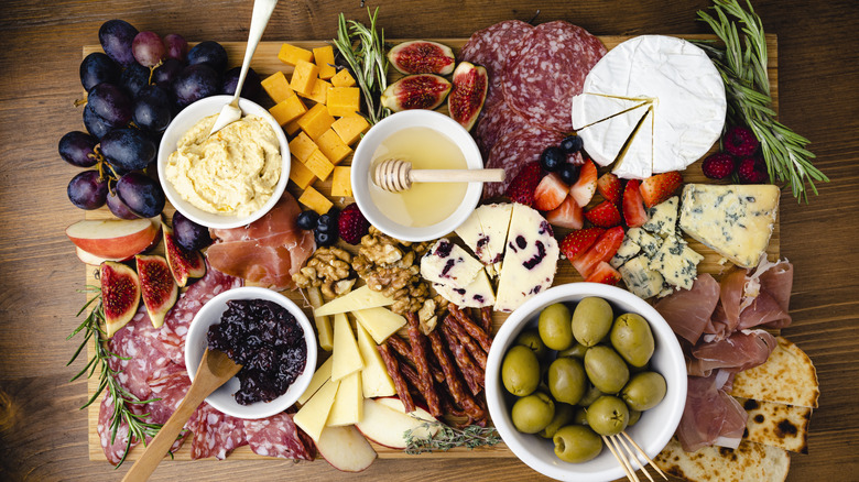 Charcuterie board on wood table