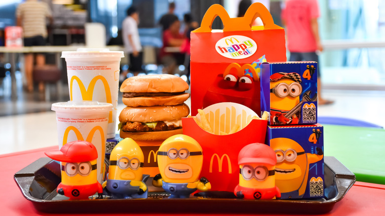 Happy Meals on a tray at McDonald's