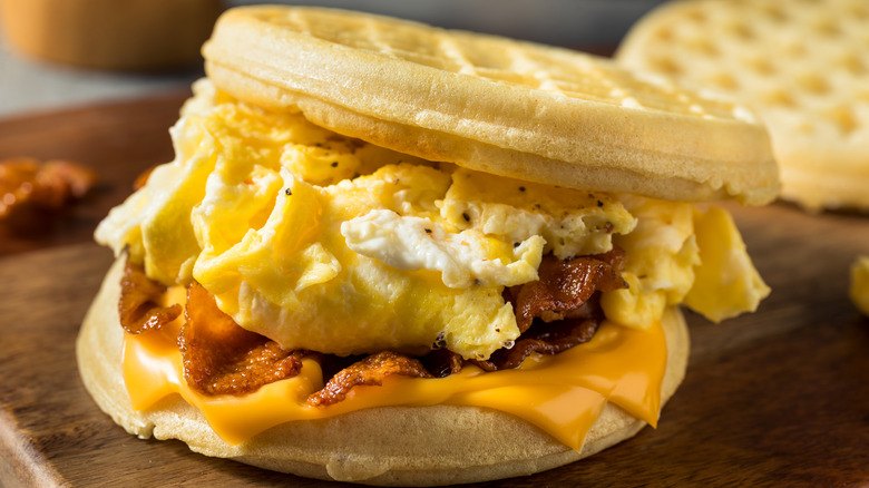 Waffle bacon, egg, and cheese