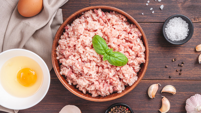 Ground meat in a bowl