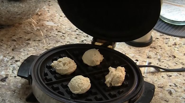 Cookie dough in waffle iron
