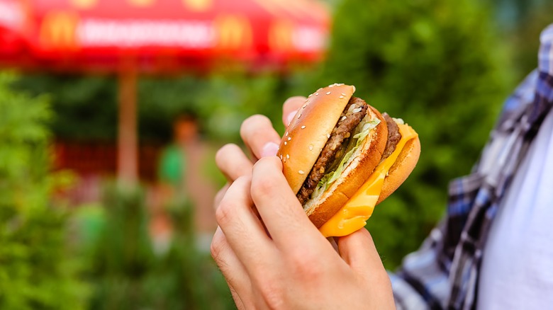 person holding mcdonalds burger