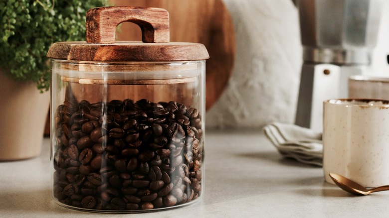 Coffee beans in glass jar