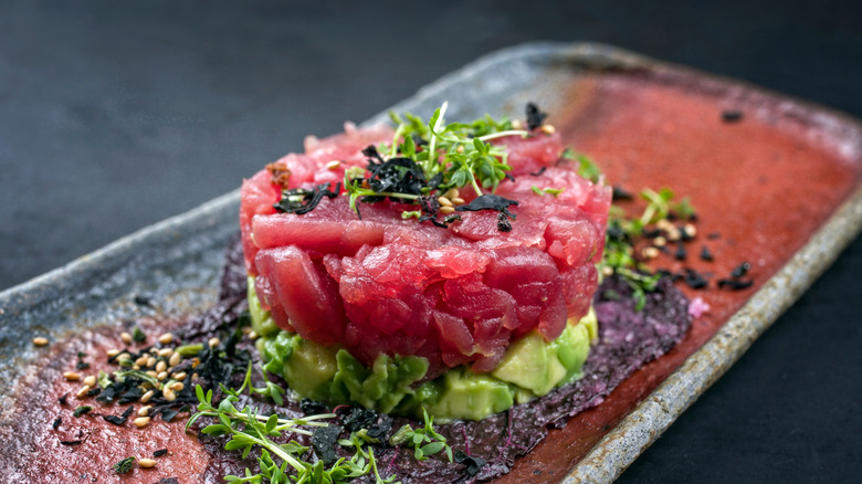 Steak tartare on a plate.