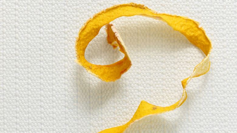 close up of a dried lemon peel