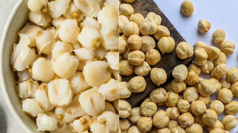 chickpeas and hominy split image