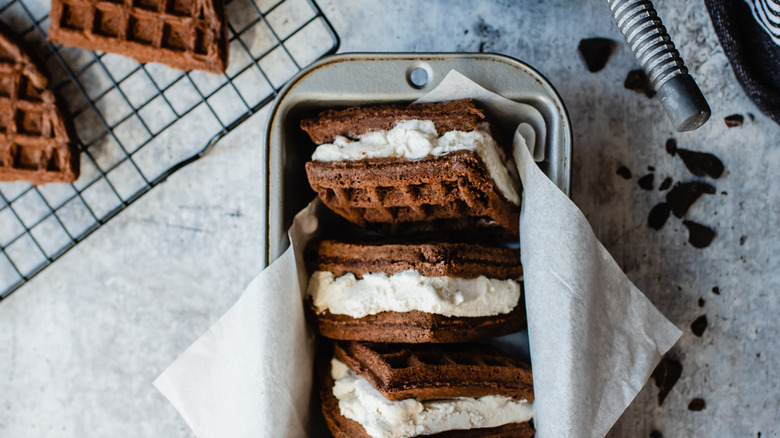 Waffle ice cream sandwiches