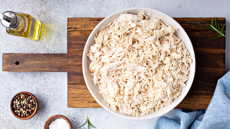 Bowl of shredded chicken