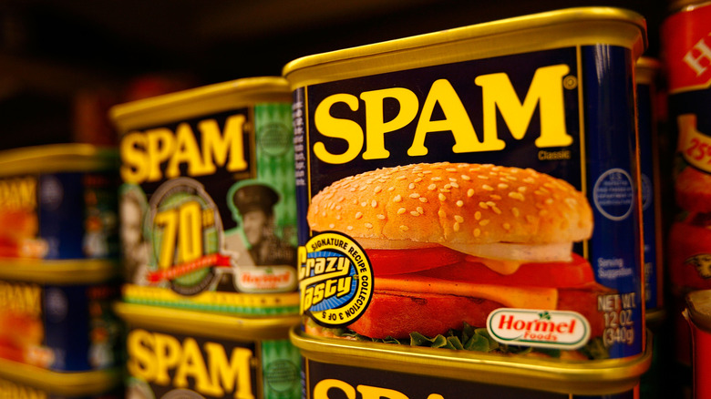 cans of Spam on shelf