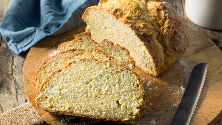 A loaf of sliced Irish soda bread.