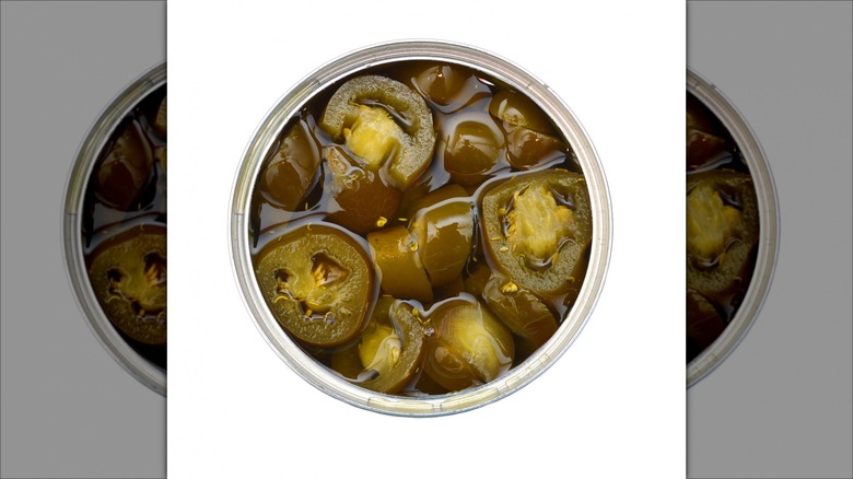 Canned pickled sliced jalapeños