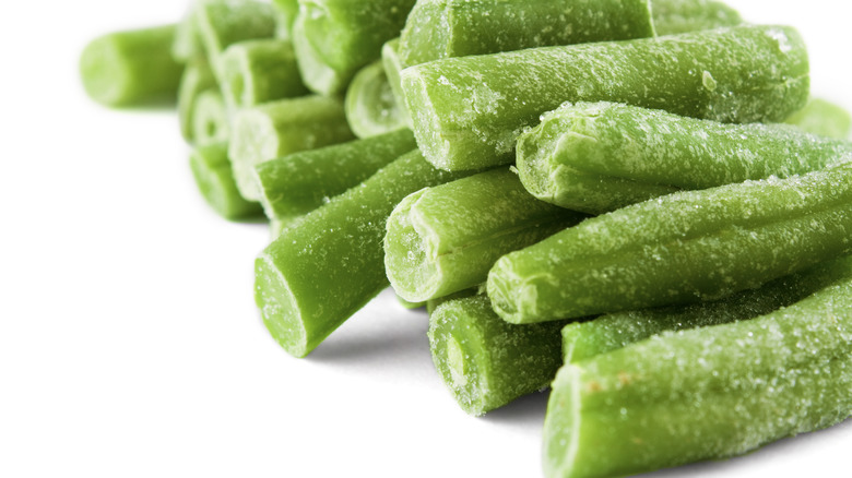 closeup of frozen green beans