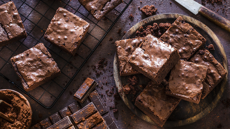 brownies on baking rack and plate