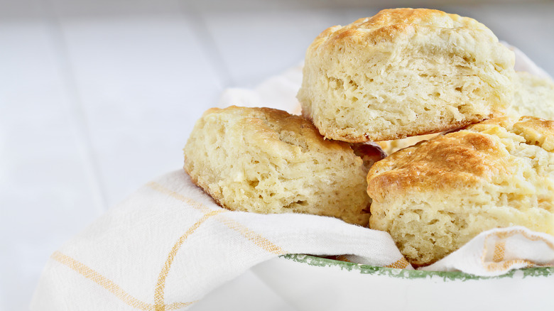 bowl filled with buttermilk biscuits