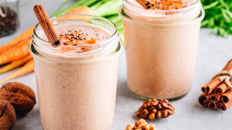 Carrot cake milkshakes in glass jars