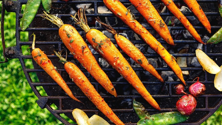 Whole carrots on grill 