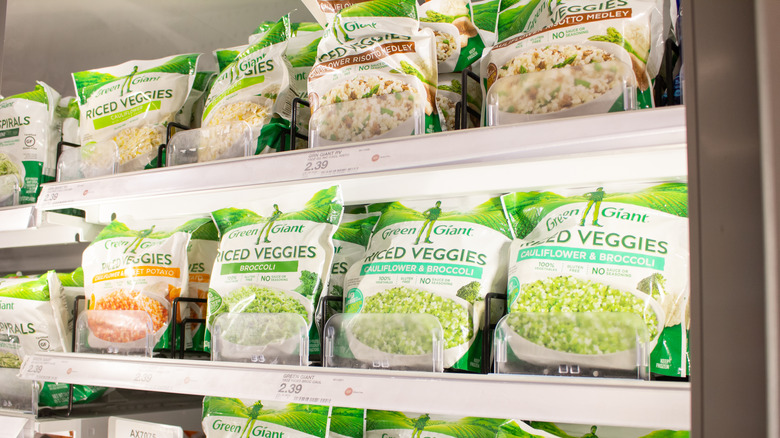 bags of frozen vegetables at store