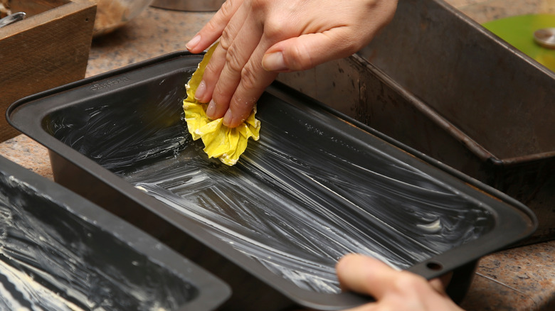 greasing baking pan