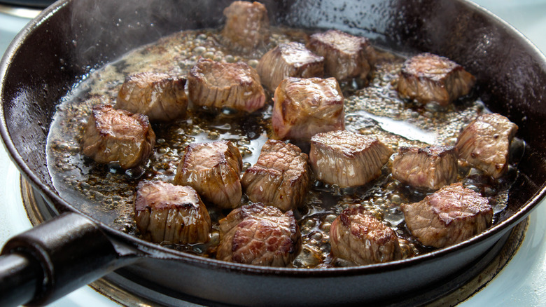 browning meat in pan