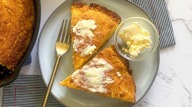 cornbread slices on plate