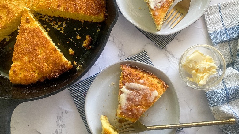 cornbread on plate with fork