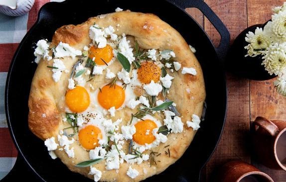 Sunny-Side Up Egg Pizza with Goat Cheese and Herbs